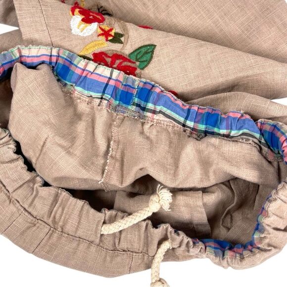 Handmade Tan Floral Embroidered Crochet Wide Leg Cropped Capri size M/L Pants - Picture 5 of 8